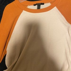 orange white forever 21 long sleeve baseball polo
